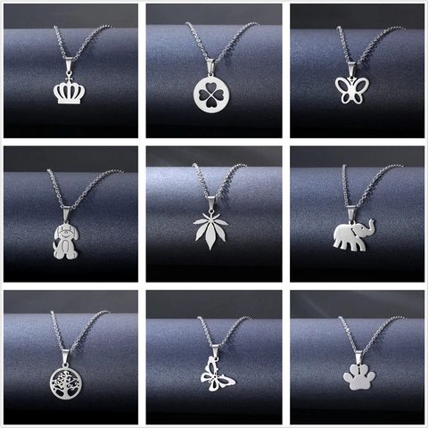 Collana Ciondolo Acciaio Inossidabile Cuore Traforato Farfalla Animale Croce Gioielli Regalo Per Donne Ragazze Lucidato Argento