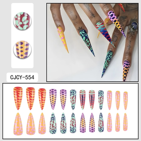 Unghie Finte Lunghe Stiletto Press On Colorate Fantasia Leopardo Tigre Animale Manicure Artificiale