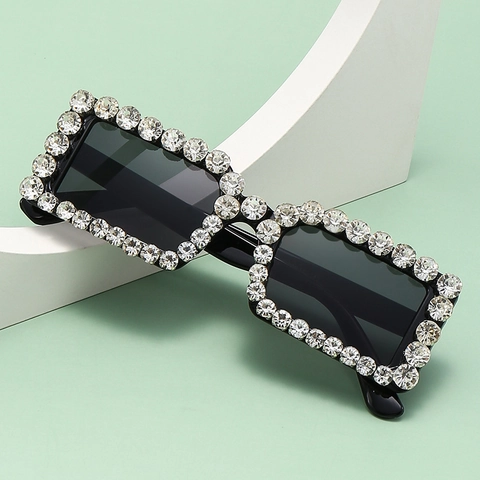 Square Frame Sunglasses Rhinestone Encrusted PC Frame AC Lens UV400 Protection Retro Fashion Eyewear For Women Party