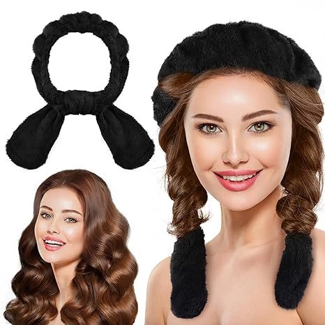 Heatless Hair Curler Headband Soft Plush Flannel Rabbit Ear Hair Styling Ribbon For Curls And Face Washing Beauty Accessory