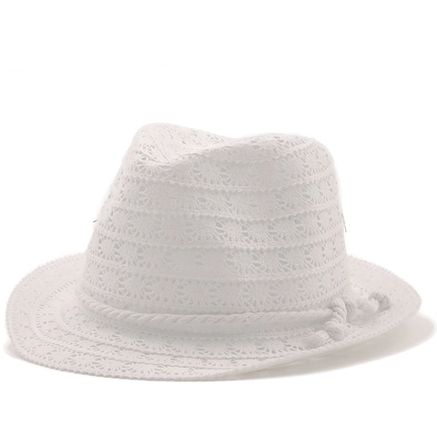 Cappello Fedora Di Paglia Uncinetto Protezione Solare UV Tesa Larga Vacanza Mare Estate Per Uomo E Donna