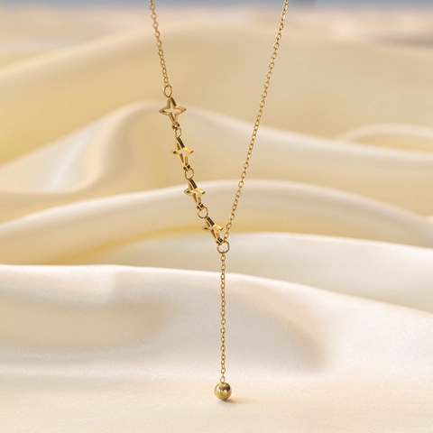 Collana A Forma Di Y Con Stella Cava Nappa Acciaio Al Titanio Placcato Oro 18K Gioielli Eleganti Per Donna Regalo