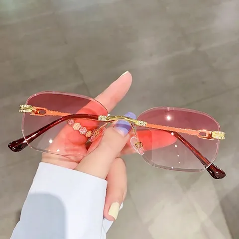 Gafas De Soleil Sin Montura Para Mujer Lente Degradada Diamantes De Imitación Marco De Metal Cuadradas Elegantes