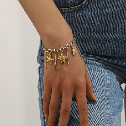 Stainless Steel Charm Bracelet For Women Irregular Tassel Chain Enamel Bee Cherry Ocean Pendant Bohemian Jewelry Bracelet