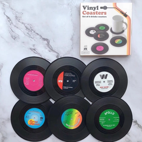 Retro Vinyl Record Coasters American Style CD Disk Heat Insulated Non-Slip Drink Mats Plastic Vintage Music Table Coasters Gift