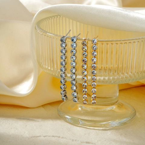 Elegantes Pendientes Colgantes de Cobre con Diamantes de Imitación Moda Lineal Borla Larga Pendientes para Mujer Joyería Boda