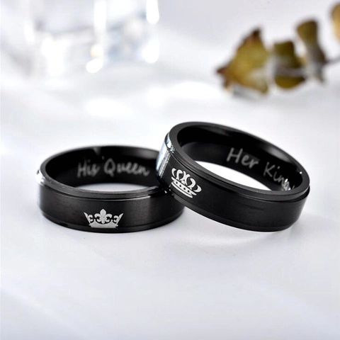 Stainless Steel Crown Couple Rings Her King His Queen Matching Band Rings For Couples Men Women Lovers Jewelry Gift