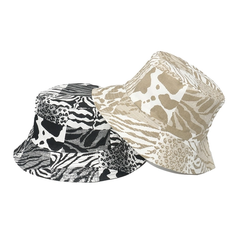 Bucket Hat Polyester Animal Print Patchwork Zebra Leopard Cow Pattern Sun Protection Outdoor Fashion For Women
