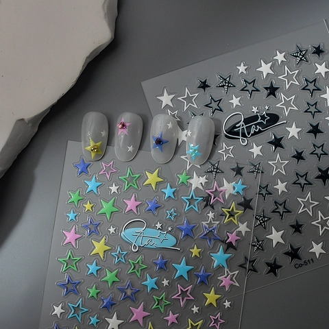Adesivi Per Unghie A Stella In Rilievo 5D 3D Autoadesivi Impermeabili Colorati Nero Bianco Decorazione Per Manicure DIY