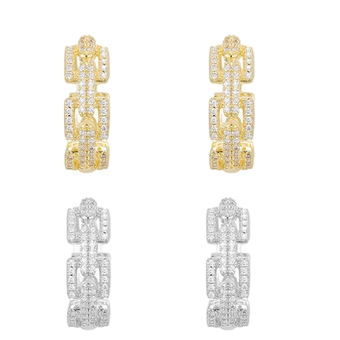 Chain Link Hoop Earrings Iced Out Zircon With 925 Sterling Silver Earring Post Fashion Jewelry For Women