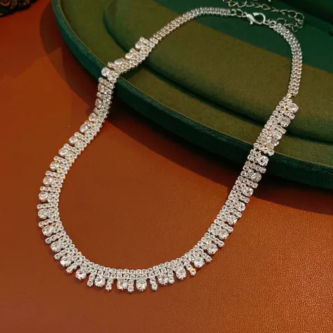 Collana Con Nappine In Zircone Multifilo Lusso Rame Placcato Argento Frangia Catena Per Clavicola Stile Palazzo Vintage Donna