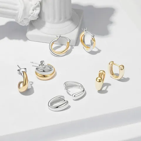 Minimalist 925 Sterling Silver Stud Earrings Geometric Heart Teardrop Oval French Style Gold Plated Jewelry For Women
