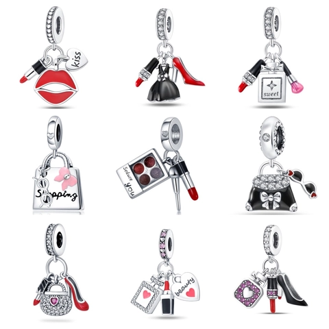 Makeup Thema DIY Bedels Verzilverd Emaille Zirkonia Lippenstift Parfum Hoge Hakken Handtas Hanger Kralen Voor Armband