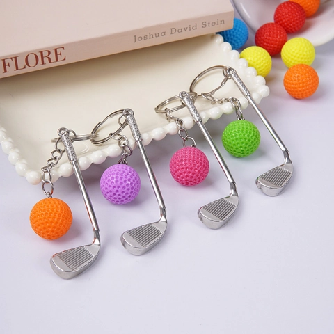 Mini Golf Club And Textured Ball Keychain Zinc Alloy Portable Sporty Bag Pendant Gift For Sports Lovers Ornament