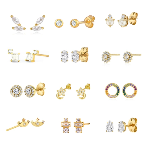 Zircon Stud Earrings Geometric Copper With 925 Sterling Silver Earring Post Minimalist Trendy Jewelry For Women Fashion Accessory