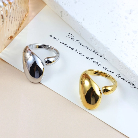 Minimalist Stainless Steel Open Ring For Women Men Water Drop Shape Mirror Polished Adjustable Fashion Jewelry Gift
