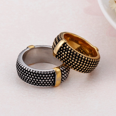 Retro Punk Herren Edelstahl Ring Breites Band Niete Geflochtene Seil Textur Hip Hop Titan Stahl Schmuck Vergoldet