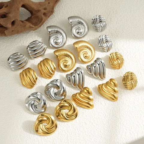 Vintage Conch Nautilus Stud Earrings 18K Gold Plated Stainless Steel Geometric Twisted Knot Fashion Jewelry For Women