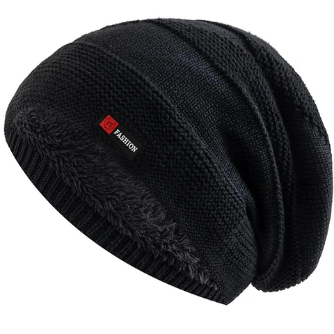 Gorro De Punto Invierno Cálido Forro Polar Slouchy Skull Cap Térmico Exterior Color Sólido Para Hombre Mujer