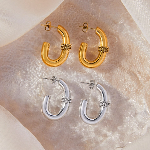 Pendientes De Aro Gruesos En Forma De U De Acero De Titanio Chapado En Oro Cuerda Trenzada Joyería Minimalista Geométrica Para Mujeres