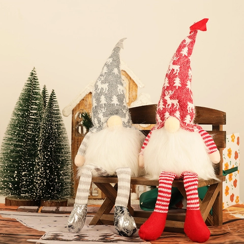 Gnomo De Navidad De Peluche LED Brillante Muñeco Sin Rostro Decoración Piernas Largas Gorro Punto Reno Adorno