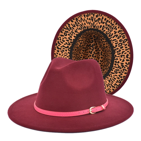 Cappello Fedora In Feltro Da Donna Con Fodera Leopardata E Fibbia Cappello Jazz Alla Moda A Tesa Larga