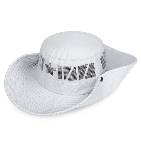Outdoor Sun Hat Polyester Large Brim Breathable Mesh Fisherman Bucket Hat With Adjustable Windproof String Hiking Fishing