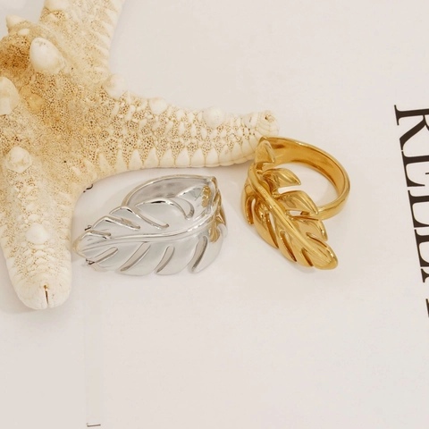 Monstera Leaf Open Ring For Women Stainless Steel PVD Plated Minimalist Tropical Plant Jewelry Adjustable Waterproof