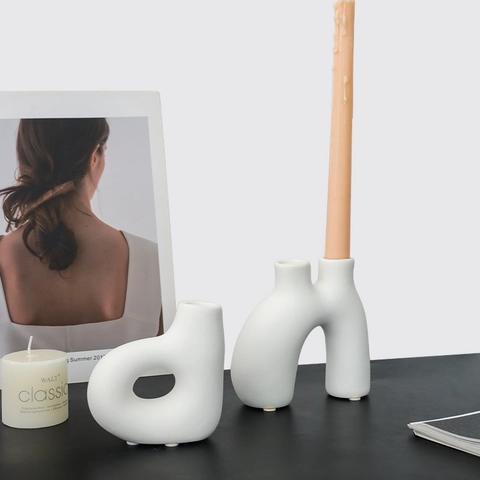 Nordic Geometric Ceramic Candle Holder Matte Minimalist Abstract U-Shaped Candelabra Home Decor Modern Art Ornament