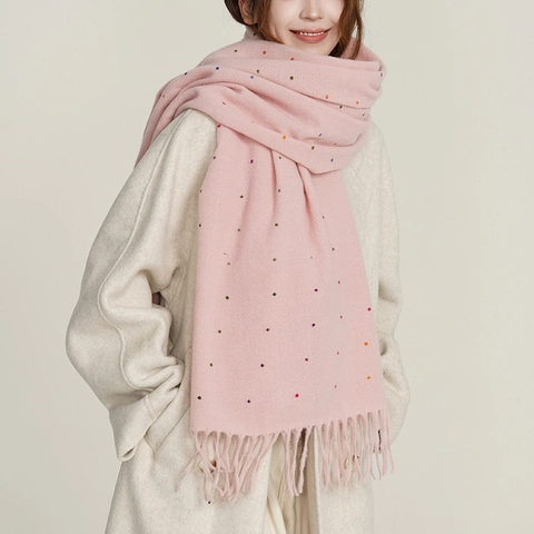 Women Winter Scarf Imitation Cashmere Thick Warm Shawl With Colored Polka Dots And Tassels Elegant Wrap