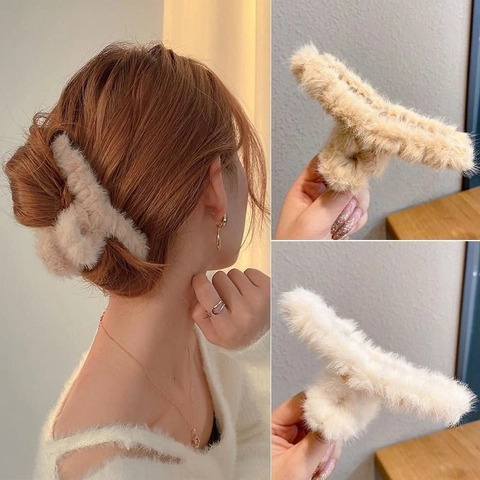 Grande Molla per Capelli in Peluche Autunno Inverno Morsetto Soffice Accessori per Capelli Eleganti Francesi per Donne