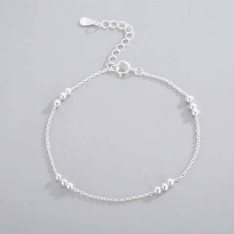 Chic Minimalist Bracelet 925 Sterling Silver Round Beads Adjustable Fine Chain Elegant Jewelry For Women And Girls Gift