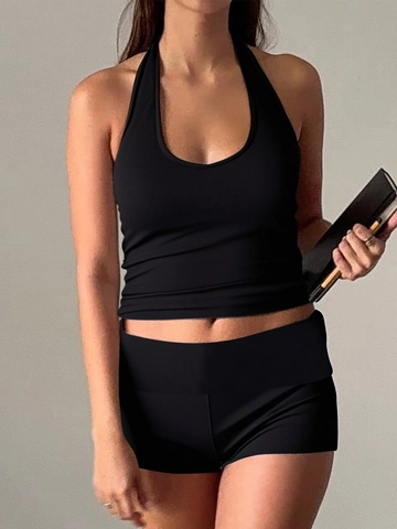 Damen Neckholder Rückenfrei Gestreift Weste Top Und Shorts Zweiteiler Outfits Sommer Strand Streetwear Polyester Elastan