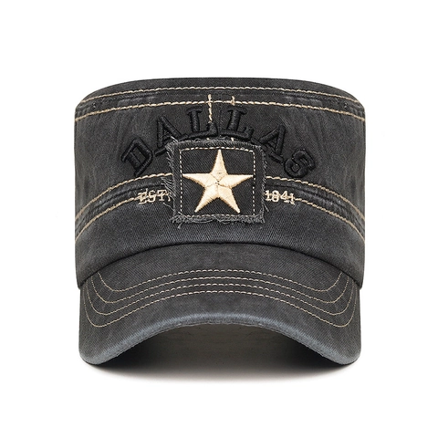 Distressed Washed Cotton Cadet Cap Vintage Flat Top Hut Mit Dallas Stickerei Und Stern Patch Verstellbarer Sonnenschutz