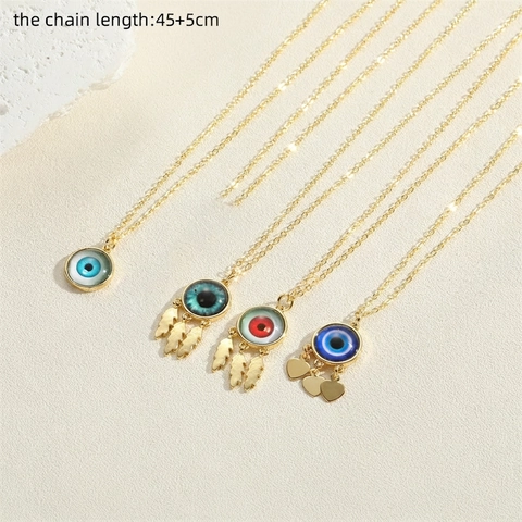 Collana Con Pendente Malocchio Rame Smalto Cuore Foglia Ciondoli Tono Oro Gioielli Bohémien Retro Per Donna