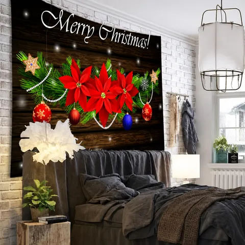 Tapisserie Murale Tissu Suspendu Decoratif Polyester Noel Nouvel An Fond Pour Chambre Dortoir Decor Impression HD