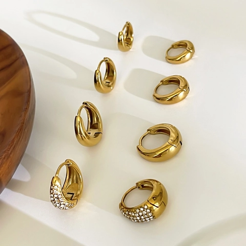 Water Drop Hoop Earrings 18K Gold Plated Stainless Steel Rhinestone Minimalist Vintage Jewelry For Women