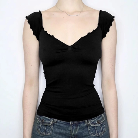 Sexy Backless Tank Top Slim Fit V Neck Ruffle Ruched Sleeveless Polyester Spandex Cropped Streetwear Vest For Women