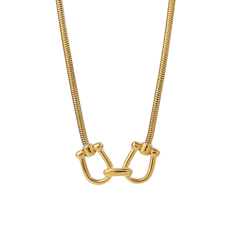 Collana Fibbia Ferro Cavallo Acciaio Inossidabile Placcato Oro 18K Pendente Incastro Forma U Catena Serpente Minimalista Per Donne