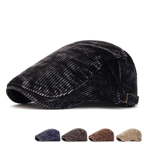 Vintage Corduroy Flat Cap For Men Women Adjustable Metal Buckle Retro British Style Ivy Newsboy Hat Autumn Winter