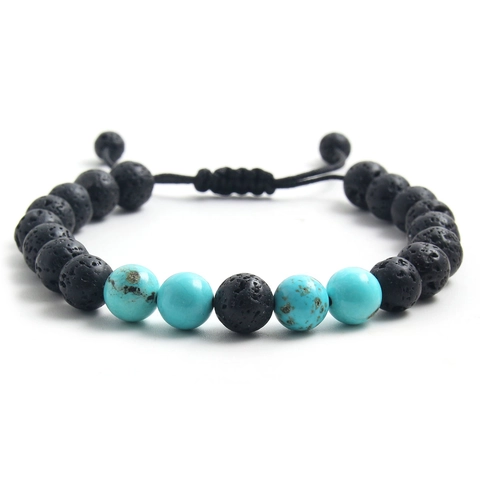 Natural Tiger Eye And Lava Stone Beaded Bracelet With Adjustable Braided Rope For Men Women Fashion Jewelry