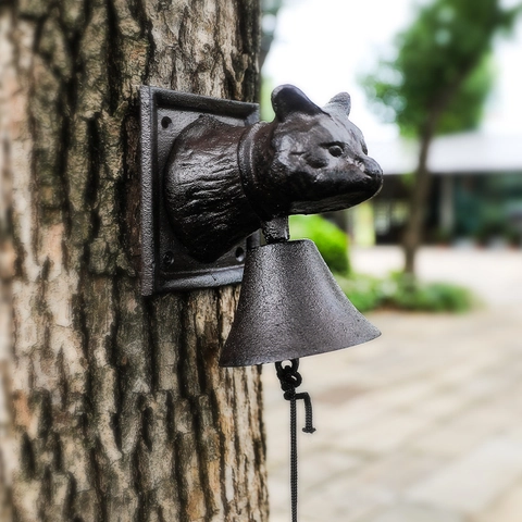 Retro Cast Iron Cat Head Doorbell Wall Mounted Manual Hand Shake Dinner Bell For Home Garden Decor Antique Style