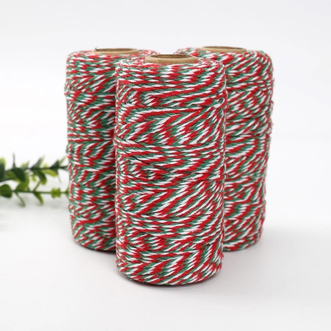 Cotton Baker Twine Colorful Christmas Decorative Rope For Gift Wrapping DIY Craft Holiday Party Ornament Red White Green