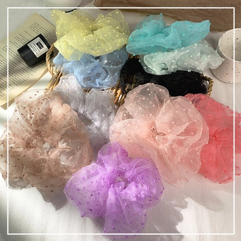 Polka Dot Tüll Scrunchies Übergroße Netz Haargummis Große Elastische Pferdeschwanzhalter Süße Haaraccessoires Für Frauen Mädchen
