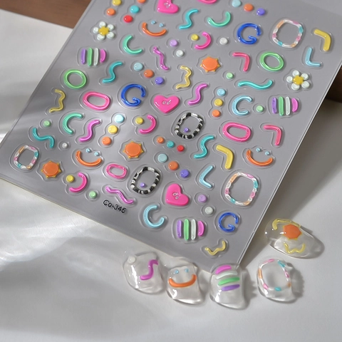 3D Embossed Nail Art Stickers Jelly Texture Dopamine Candy Color Heart Smiley Face DIY Manicure Decoration For Women Girls