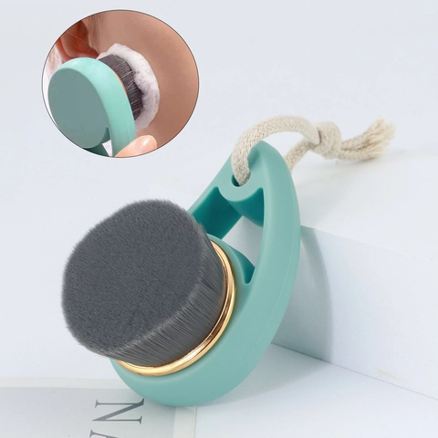 Manual Facial Cleansing Brush Soft Synthetic Fiber Bristles Wood Handle Portable Skin Care Tool For Deep Pore Cleaning And Makeup Removal Mint Green With Lanyard