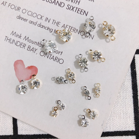 Mini Round Rhinestone Charms Pendants Connectors Copper Gold Silver Plated DIY Jewelry Making Accessories For Earrings