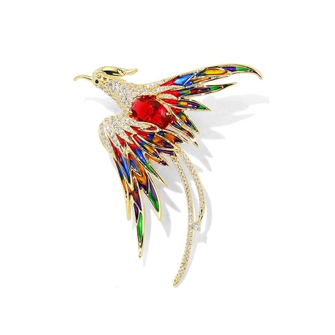 Elegante Spilla a Forma di Fenice in Stile Cinese Smalto Lega Strass Uccello per Donna Gioielli di Moda Animale Vintage