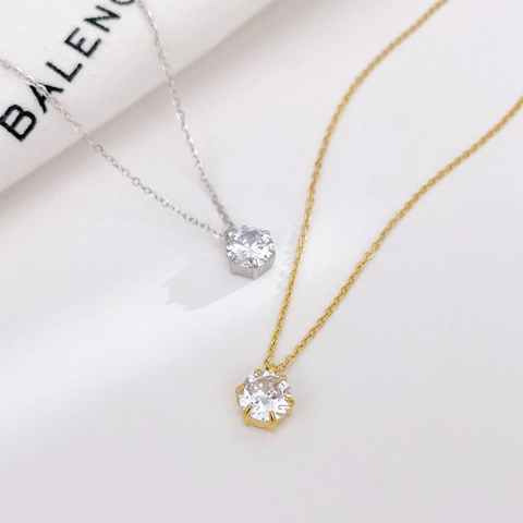 Collana Con Pendente In Zirconia Cubica Rotonda Acciaio Inossidabile Montatura A Sei Rebbie Gioielli Di Moda Di Lusso Per Donna