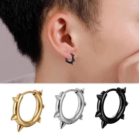 Punk 316L Stainless Steel Spike Rivet Hoop Earrings For Men Women Unisex Gothic Rock Gold Silver Black Huggie Earrings Jewelry